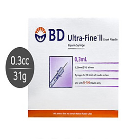 BD)인슐린주사기(Insulin Syringe) 1/3CC 31G  8mm/1통(100개)